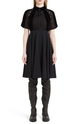 Valentino Guipure Lace Inset Crepe Dress in Black