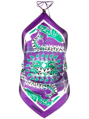 Valentino halterneck graphic-print silk top - Purple