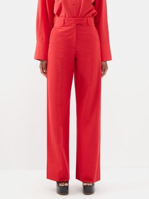 Valentino - High-rise Cotton Wide-leg Trousers - Womens - Red