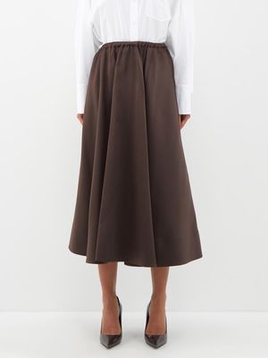 Valentino - High-waisted Duchesse-satin A-line Midi Skirt - Womens - Brown