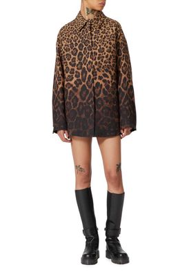 Valentino Leopard Print Ombré Wool & Silk Button-Up Shirt in Animalier
