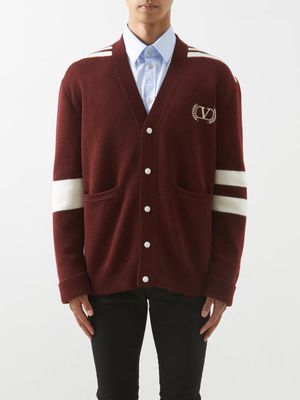 Valentino - Logo-embroidered Wool Cardigan - Mens - Ivory Red