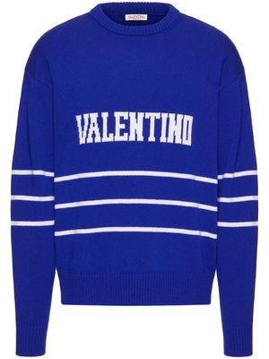 Valentino logo-intarsia crew-neck jumper - Blue