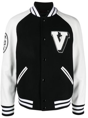 Valentino logo-patch leather sleeve bomber jacket - Black