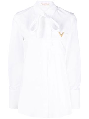 Valentino logo-plaque pussy-bow shirt - White