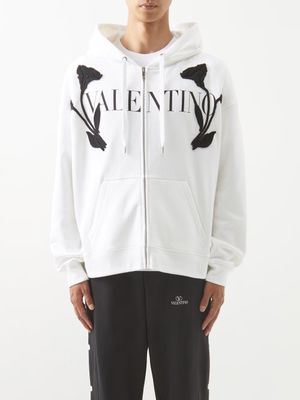 Valentino - Logo-print Jersey Hooded Sweatshirt - Mens - White Black