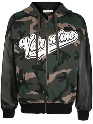 Valentino logo-print zip-up hoodie - Green