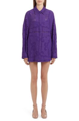 Valentino Mini Bandana Guipure Lace Oversize Cotton Blend Blouse in Yu4-Astral Purple