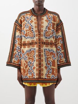 Valentino - Mini Bandana-jacquard Lurex Sweater - Womens - Brown Multi