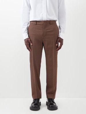 Valentino - Ministud-print Virgin-wool Suit Trousers - Mens - Brown