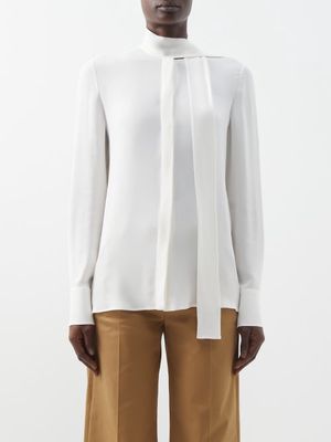 Valentino - Neck-tie Silk-georgette Blouse - Womens - Ivory