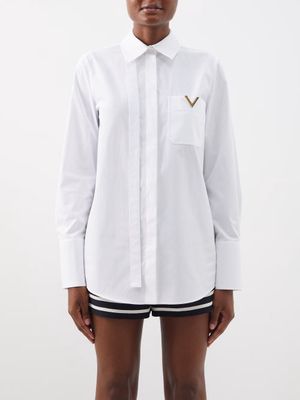 Valentino - Optical V Cotton-poplin Shirt - Womens - White