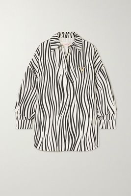 Valentino - Oversized Embellished Zebra-print Silk-faille Shirt - Animal print