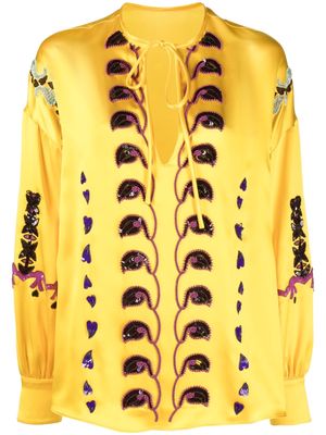 Valentino paisley-embroidery silk blouse - Yellow