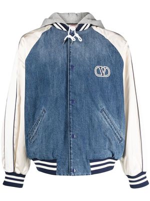 Valentino panelled hooded bomber jacket - Blue