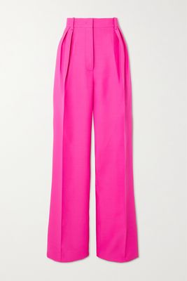 Valentino - Pleated Wool And Silk-blend Crepe Wide-leg Pants - Pink