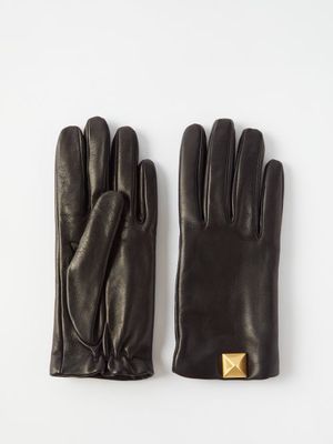 Valentino - Rockstud Leather Gloves - Womens - Black