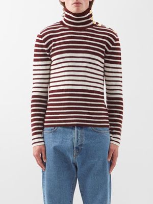Valentino - Roll-neck Striped Wool Sweater - Mens - Ivory Red