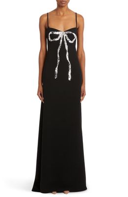 Valentino Sequin Embroidered Silk Cady Gown in Nero/Silver