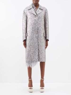 Valentino - Sequinned Feather-trim Cashmere Coat - Womens - Silver