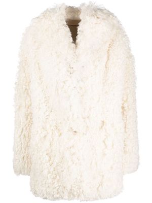 Valentino shearling-trim single-breasted coat - White