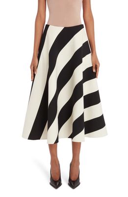 Valentino Stripe Wool & Silk Crepe Skirt in Avorio/Nero