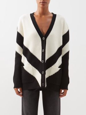 Valentino - Striped Ribbed-wool Cardigan - Womens - Black White