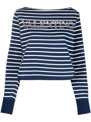 Valentino striped sequin-logo top - Blue