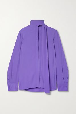 Valentino - Tie-neck Silk-georgette Shirt - Purple
