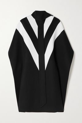 Valentino - Tie-neck Striped Wool And Cashmere-blend Cape - Black