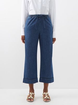 Valentino - Tie-waist Wide-leg Cropped Jeans - Womens - Blue