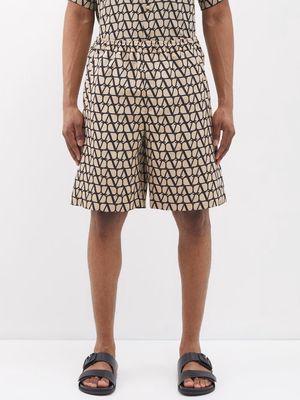 Valentino - Toile Iconographe Silk-faille Shorts - Mens - Brown Multi