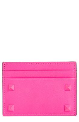 Valentino Tonal Rockstud Leather Card Case in Uwt - Pink Pp