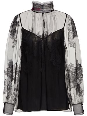 Valentino Tulle Illusione embroidered blouse - Black
