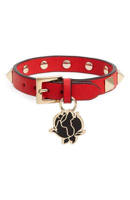 Valentino Undercover Rockstud Leather Bracelet in Rouge Pur