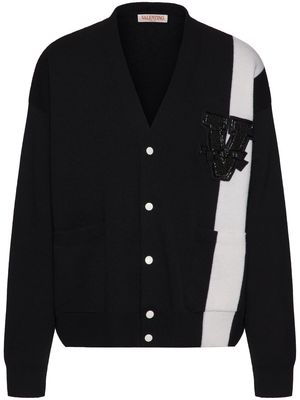 Valentino V-3D logo-patch beaded cardigan - Black