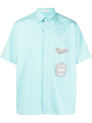 Valentino V Crew-patch striped shirt - Blue