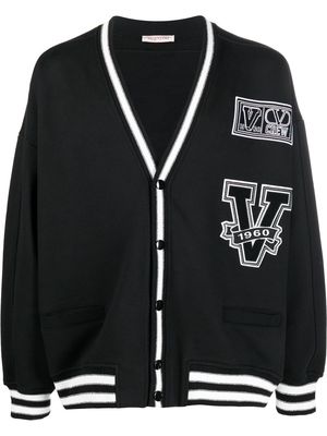 Valentino V Crew-patches V-neck cardigan - Black