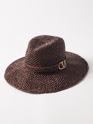 Valentino - V-logo Crocheted Raffia Hat - Womens - Brown