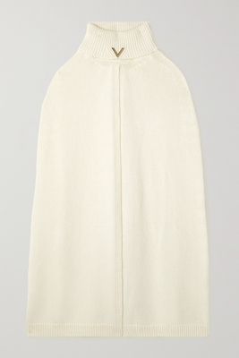 Valentino - Valentino Garavani Embellished Wool And Cashmere-blend Turtleneck Cape - White
