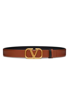 Valentino VLOGO Buckle Reversible Leather Belt in Selleria-Nero
