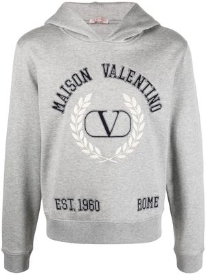 Valentino VLogo crest logo-embroidered hoodie - Grey