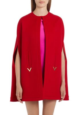 Valentino VLOGO Wool & Cashmere Cape in 157-Rosso