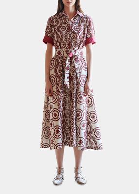 Valerie Lace Broderie Anglaise Belted Midi Shirtdress