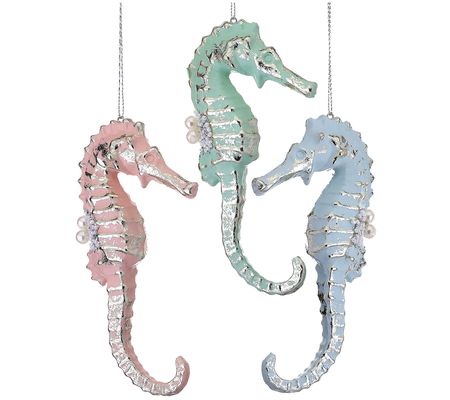 Valerie Parr Hill 6" Beaded Seahorse Ornament S t of 12
