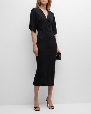Valerie Ruched Dolman-Sleeve Midi Dress