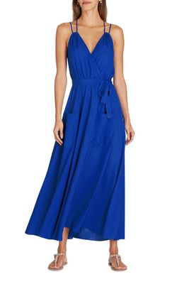 VALIMARE Amelia Maxi Wrap Crepe de Chine Cover-up Dress in Blue 