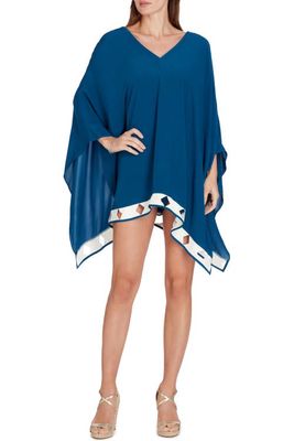 VALIMARE Bandage Hem Chiffon Cover-up Poncho in Mineral Blue 