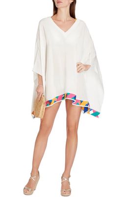 VALIMARE Bandage Hem Chiffon Cover-up Poncho in Off White 