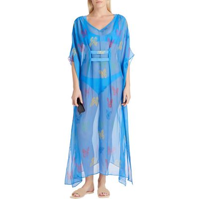 VALIMARE Florence Maxi Sheer Silk blend Cover-up Kaftan in Blue 